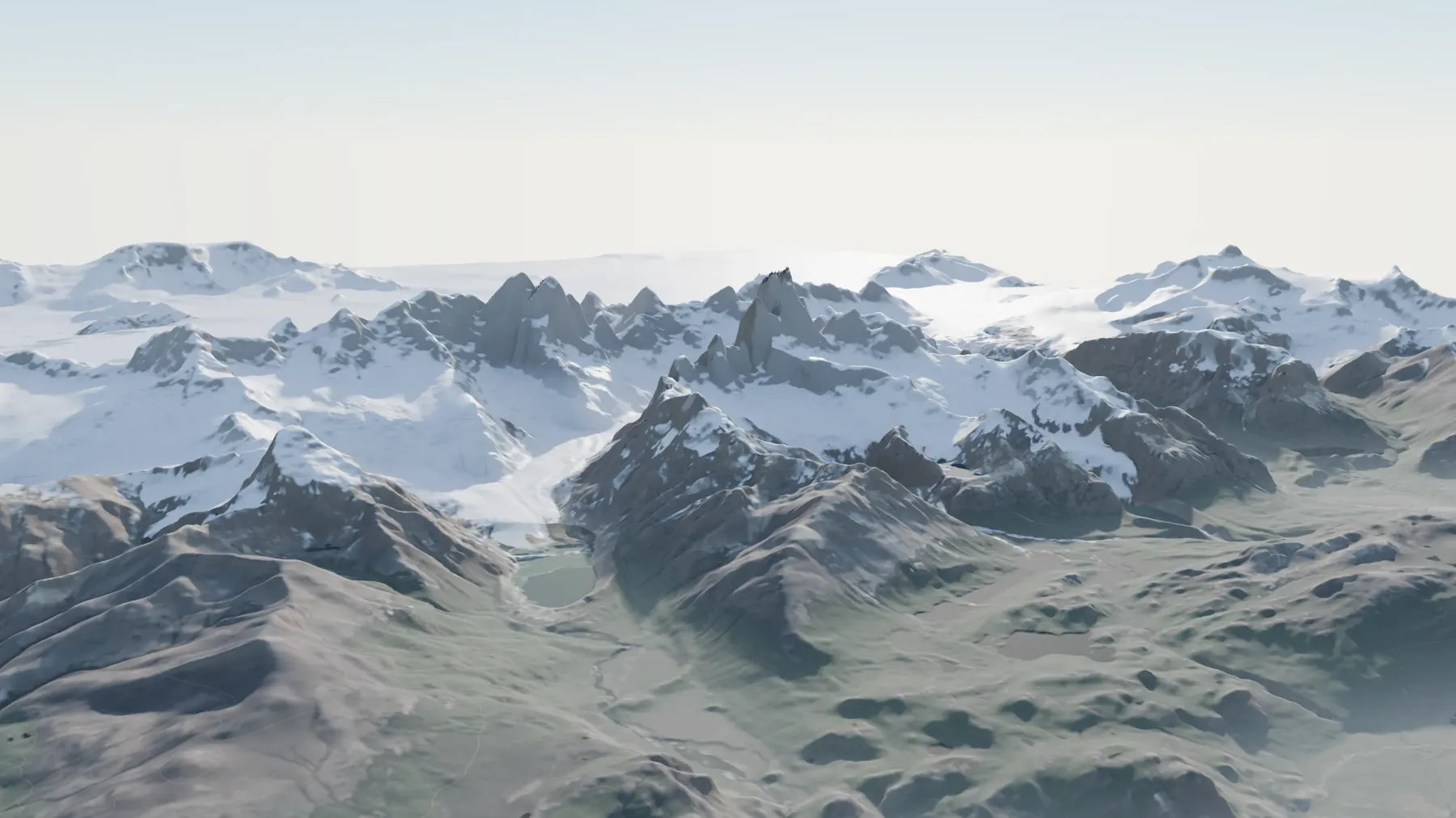 El macizo, de lejos — La portada de la web: el Fitz Roy y el valle con el relieve real.